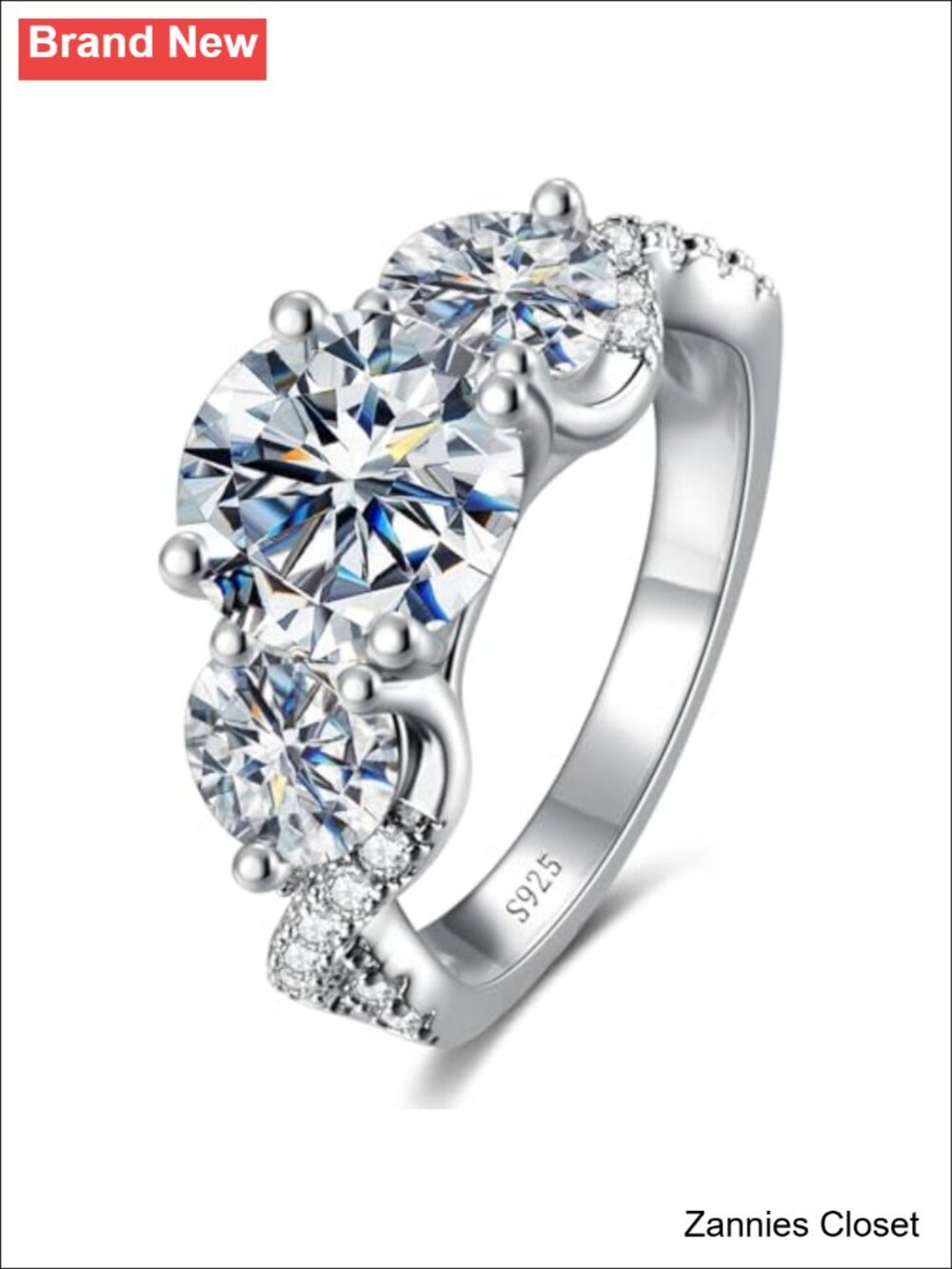 💍 4.6CT 3 Stone Moissanite Engagement Ring S925 Sterling Silver Wedding